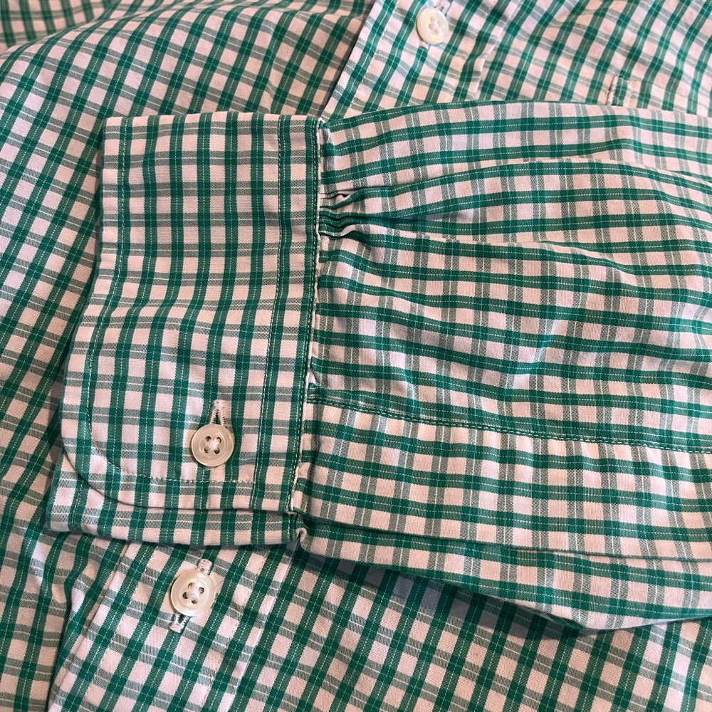 Brooks Brothers | Men's plaid Oxford | Green/White | 16-35